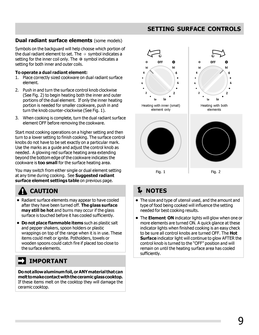 Frigidaire FGEF3041KF manual Dual radiant surface elements some models, To operate a dual radiant element 