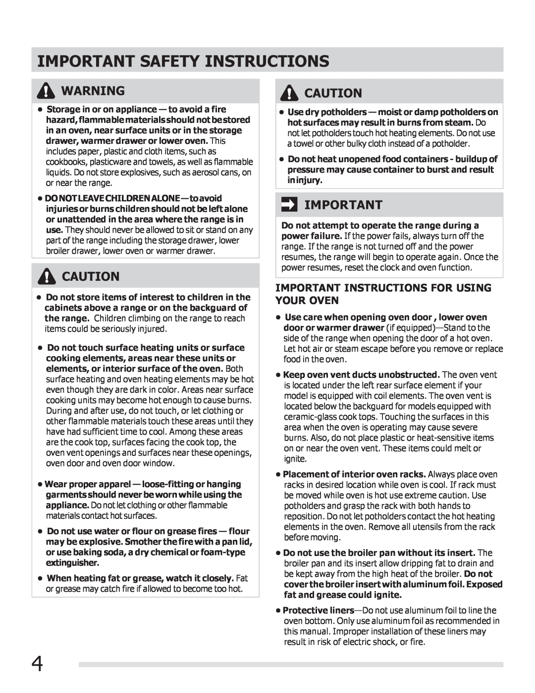 Frigidaire FGEF3041KF manual Important Instructions For Using Your Oven, Important Safety Instructions 