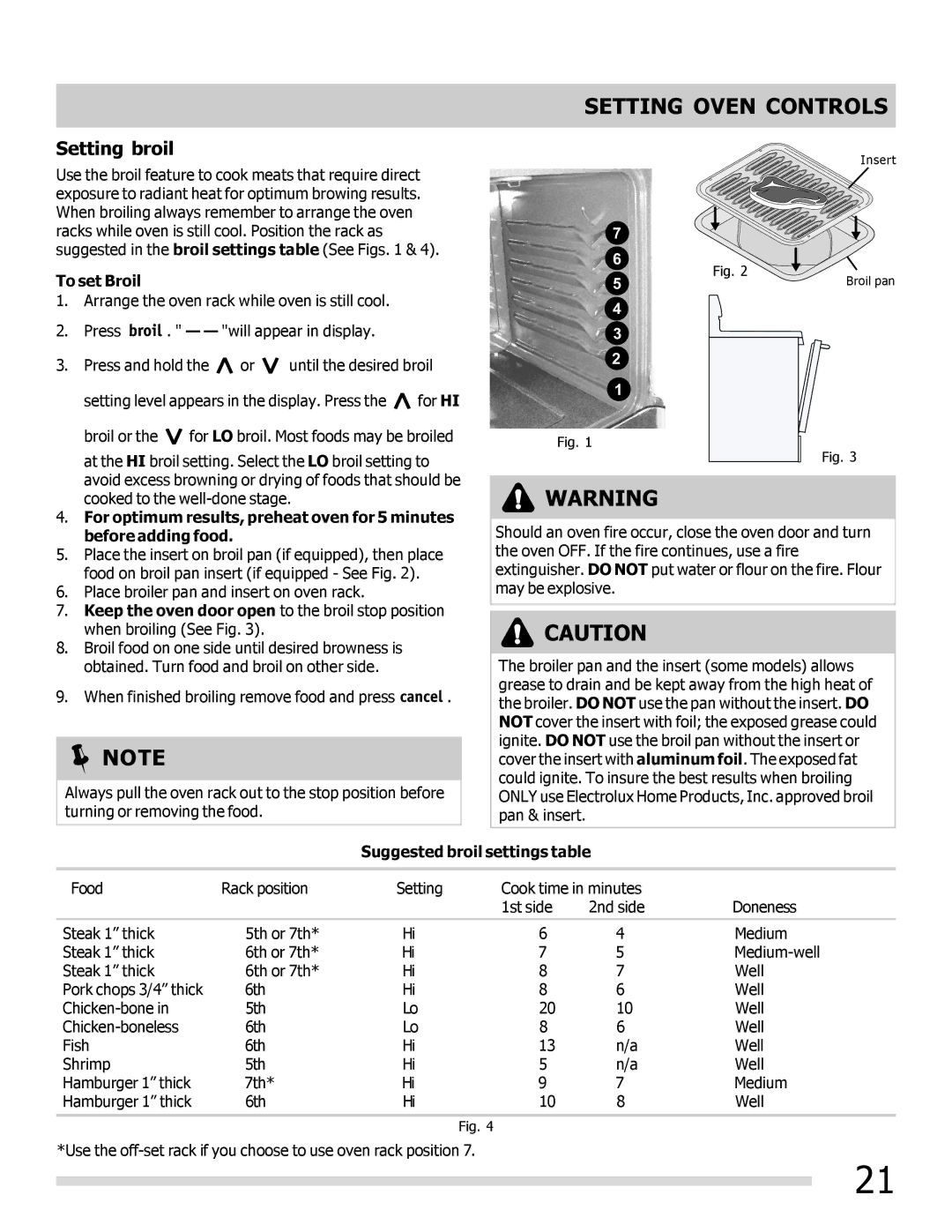 Frigidaire FGEF3042KF manual Setting broil, To set Broil, Suggested broil settings table 