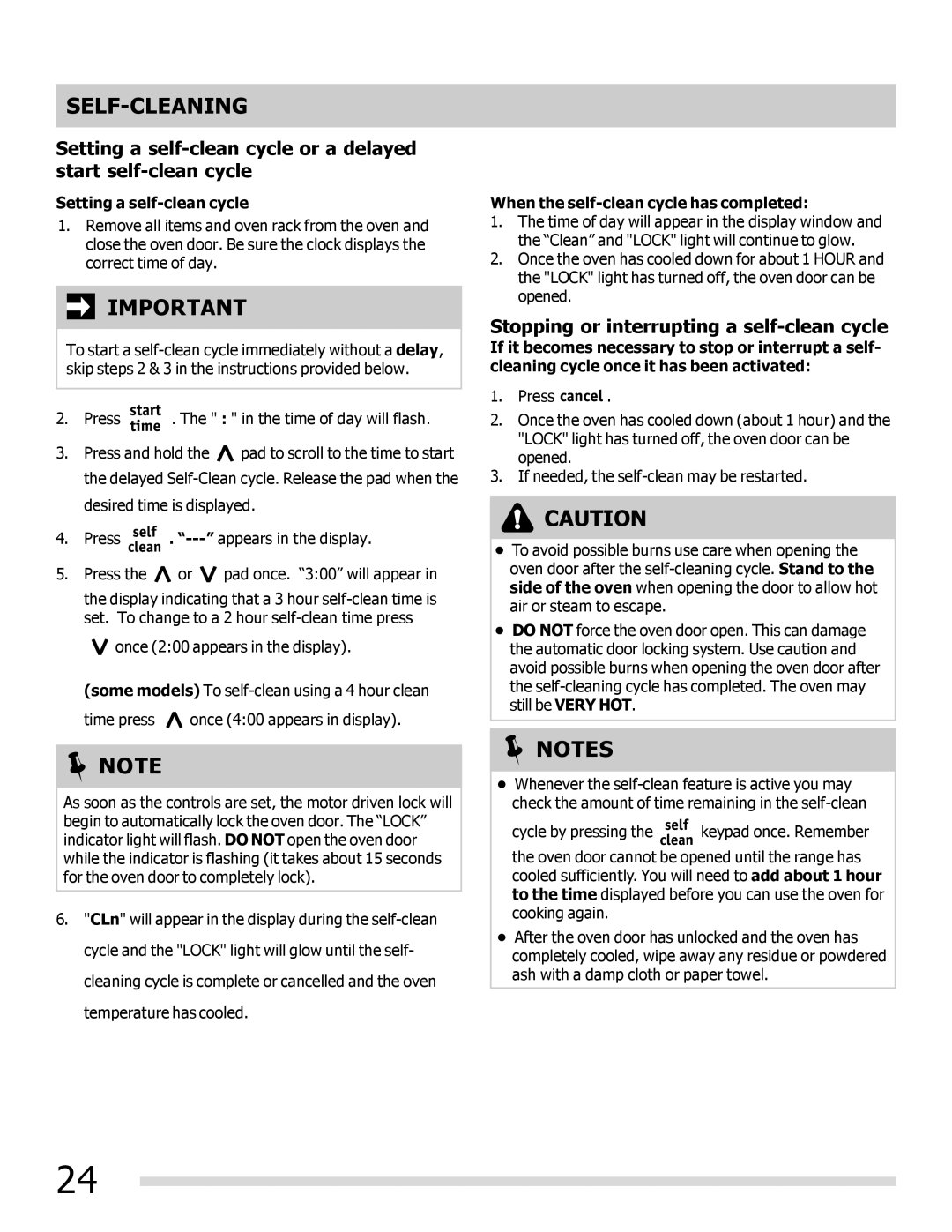 Frigidaire FGEF3042KF manual Stopping or interrupting a self-clean cycle, Setting a self-clean cycle 