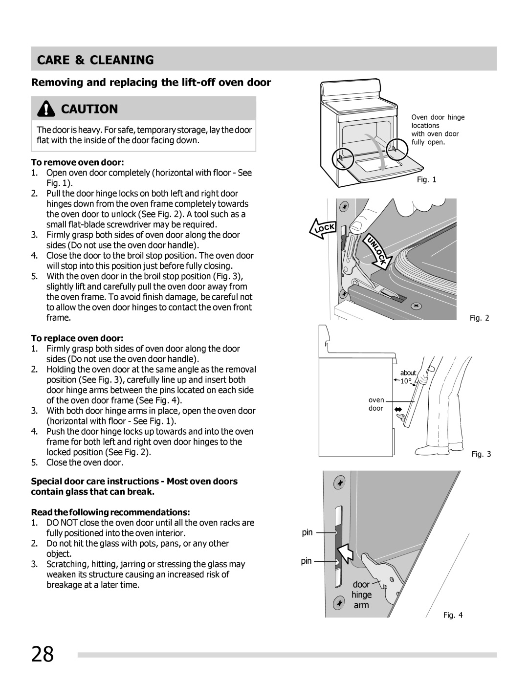 Frigidaire FGEF3042KF manual Removing and replacing the lift-off oven door, To remove oven door, To replace oven door 