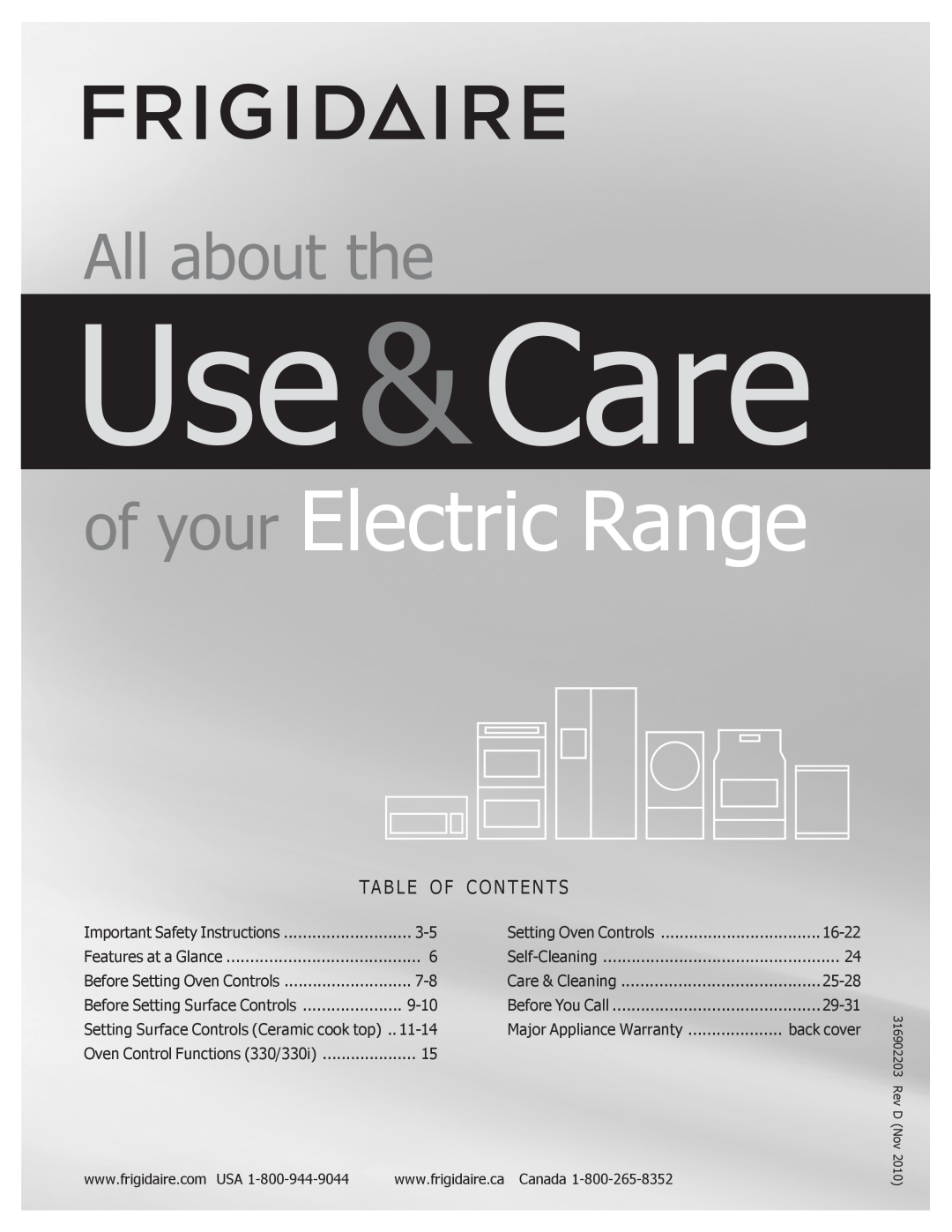 Frigidaire FGEF3042KF manual Use&Care, of your Electric Range, All about the, Ta B L E O F C O N T E N T S 
