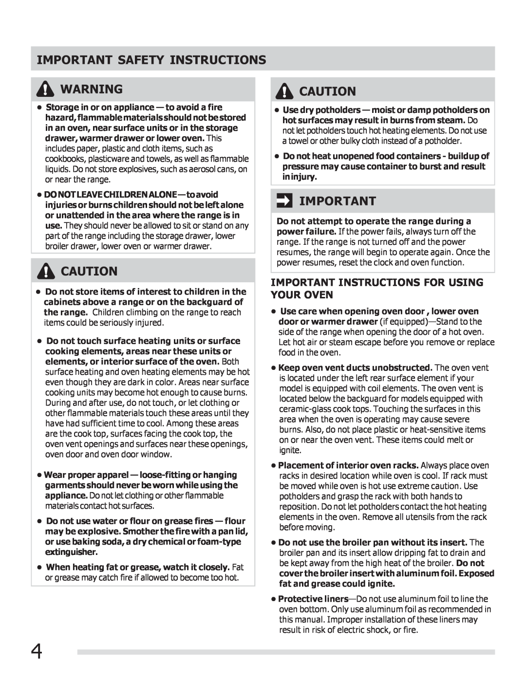 Frigidaire FGEF3042KF manual Important Instructions For Using Your Oven, Important Safety Instructions 