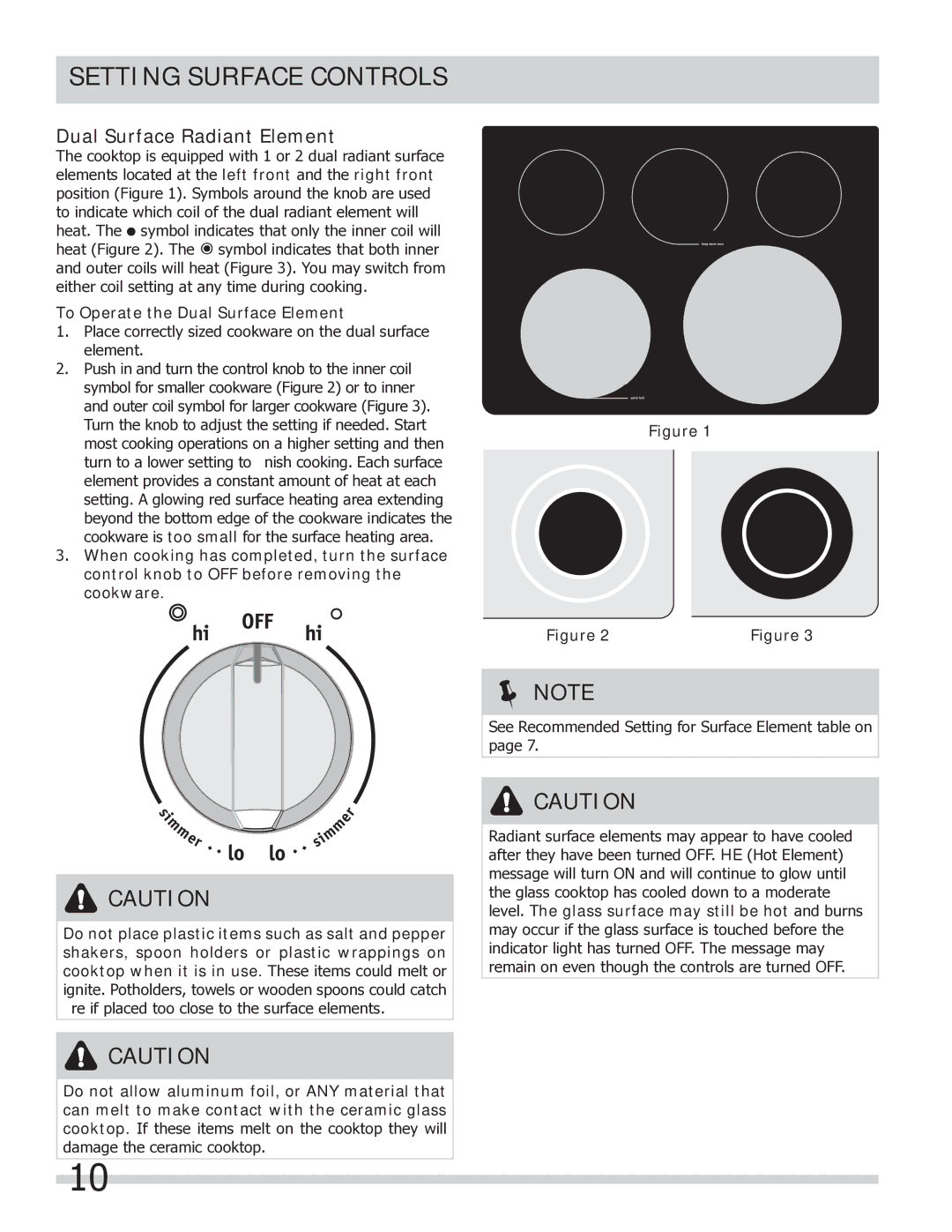 Frigidaire FGEF304DKB, FGEF304DKW, FGEF304DKF Dual Surface Radiant Element, To Operate the Dual Surface Element 