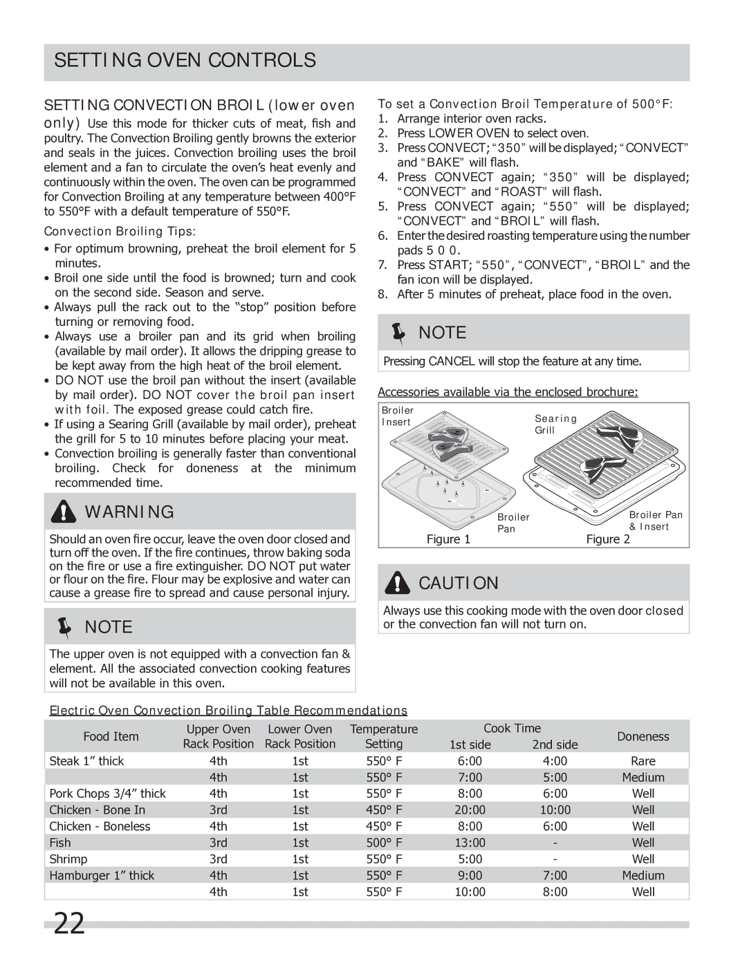 Frigidaire FGEF304DKB, FGEF304DKW, FGEF304DKF Convection Broiling Tips, To set a Convection Broil Temperature of 500F 