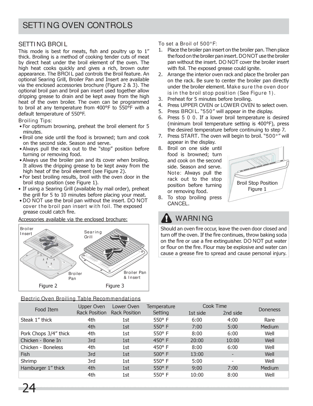 Frigidaire FGEF304DKW, FGEF304DKB, FGEF304DKF Setting Broil, Broiling Tips, To set a Broil of 500F, Cancel 