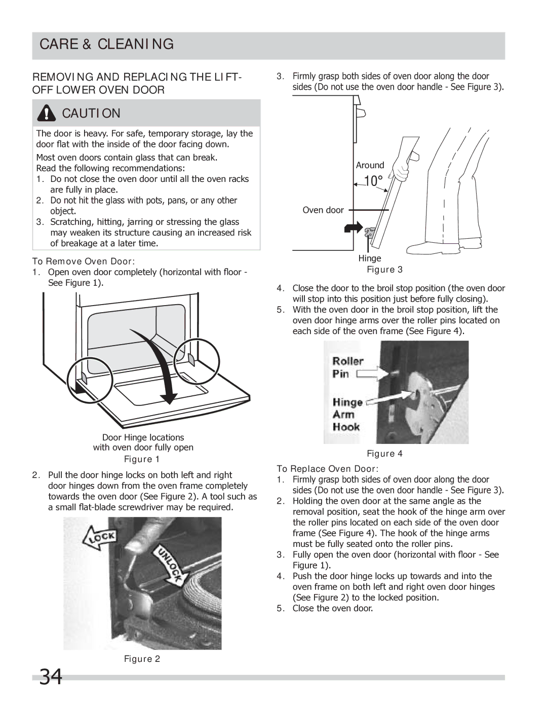 Frigidaire FGEF304DKB Removing and Replacing the Lift, OFF Lower Oven Door, To Remove Oven Door, To Replace Oven Door 