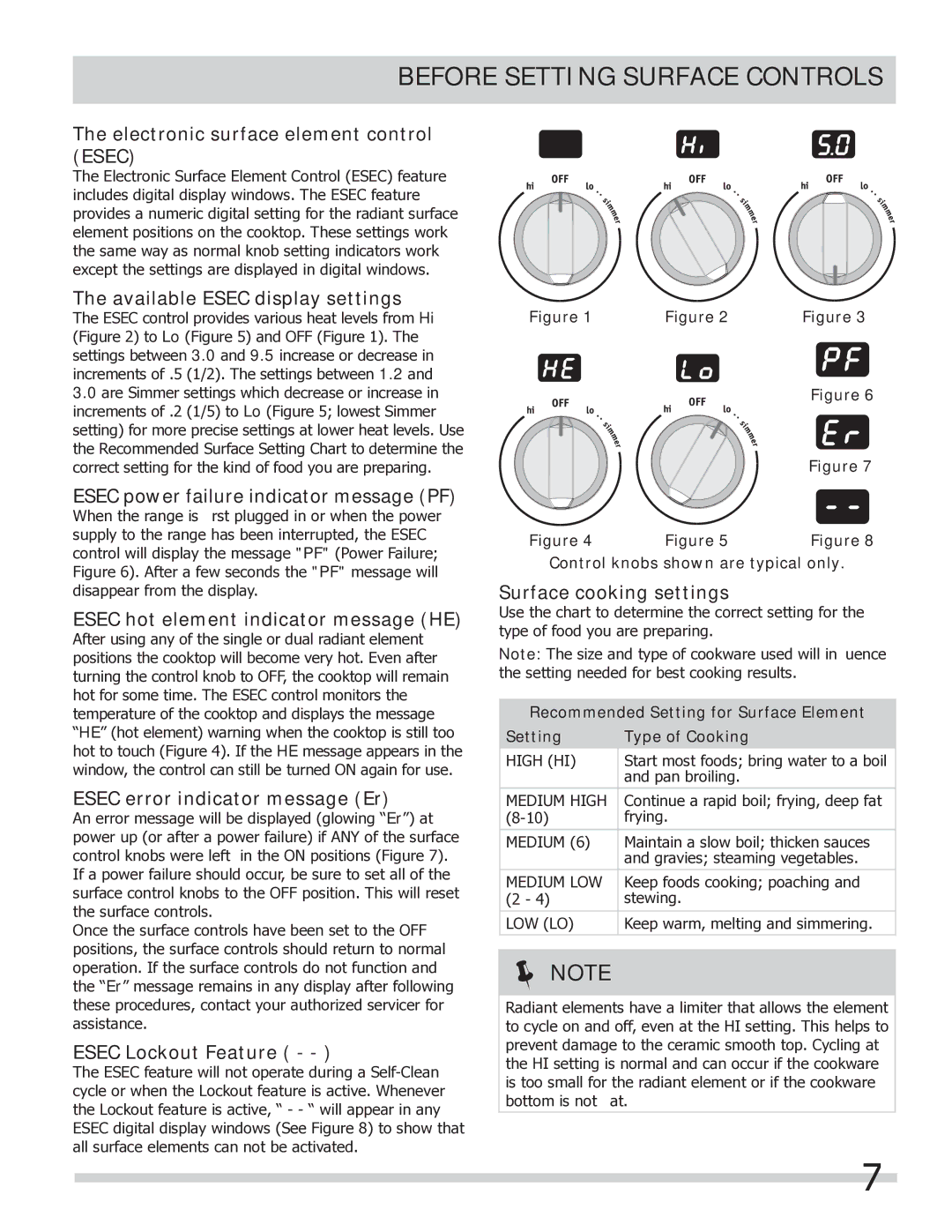 Frigidaire FGEF304DKB, FGEF304DKW, FGEF304DKF important safety instructions Before Setting Surface Controls 