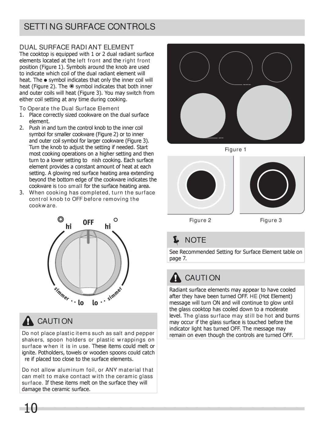 Frigidaire FGEF306TMB, FGEF306TMF, FGEF306TMW Dual Surface Radiant Element, To Operate the Dual Surface Element 