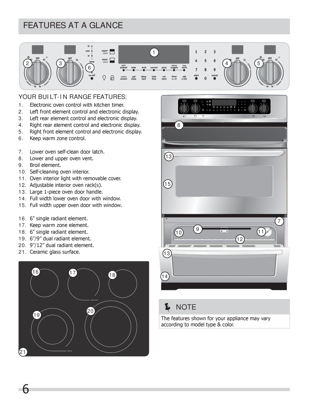 Frigidaire FGEF306TMF, FGEF306TMB, FGEF306TMW Features AT a Glance, Your BUILT-IN Range Features 