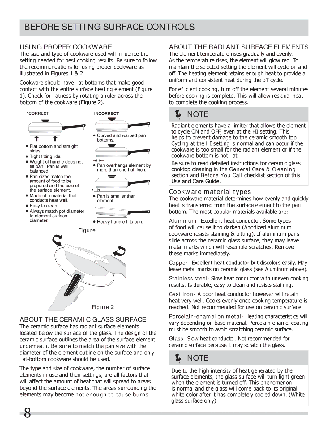 Frigidaire FGEF306TMW Using Proper Cookware, About the Radiant Surface Elements, About the Ceramic Glass Surface 