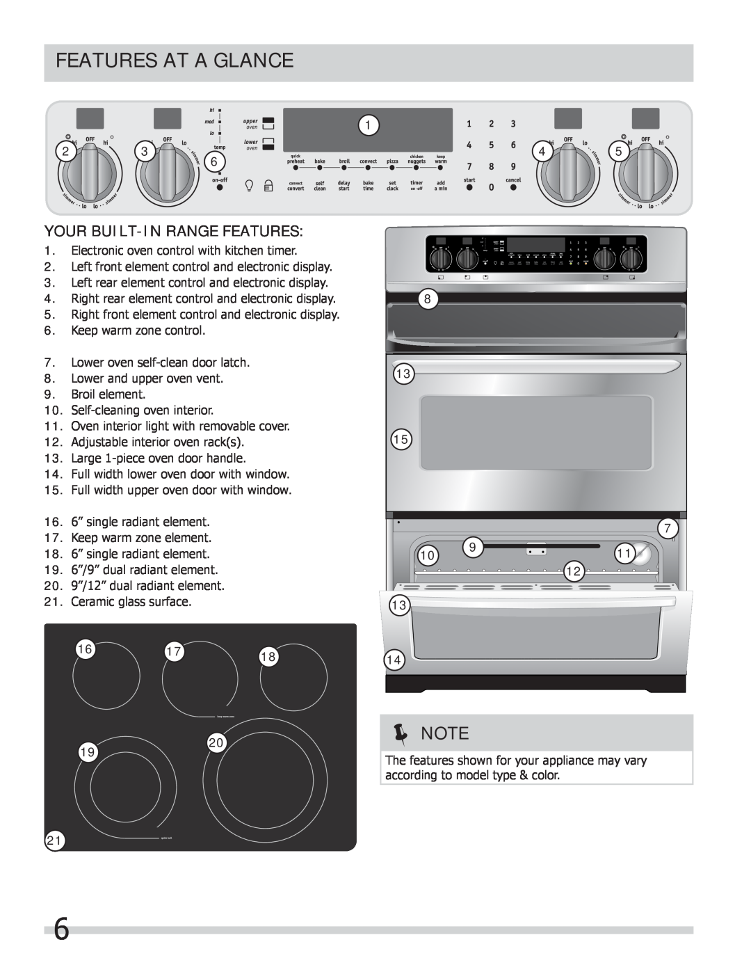 Frigidaire FGEF306TMF, FGEF306TMB, FGEF306TMW Features At A Glance, Your Built-In Range Features 
