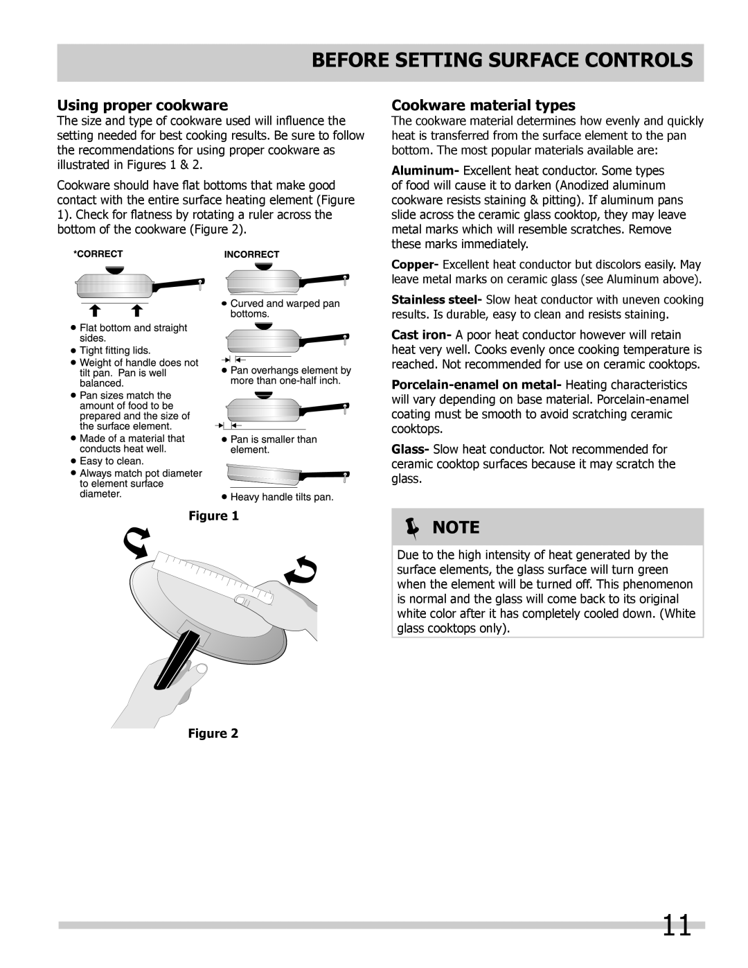 Frigidaire FGES3045KW, FGES3065KF, FGES3065KB, FGES3045KF, FGES3045KB Using proper cookware, Cookware material types 