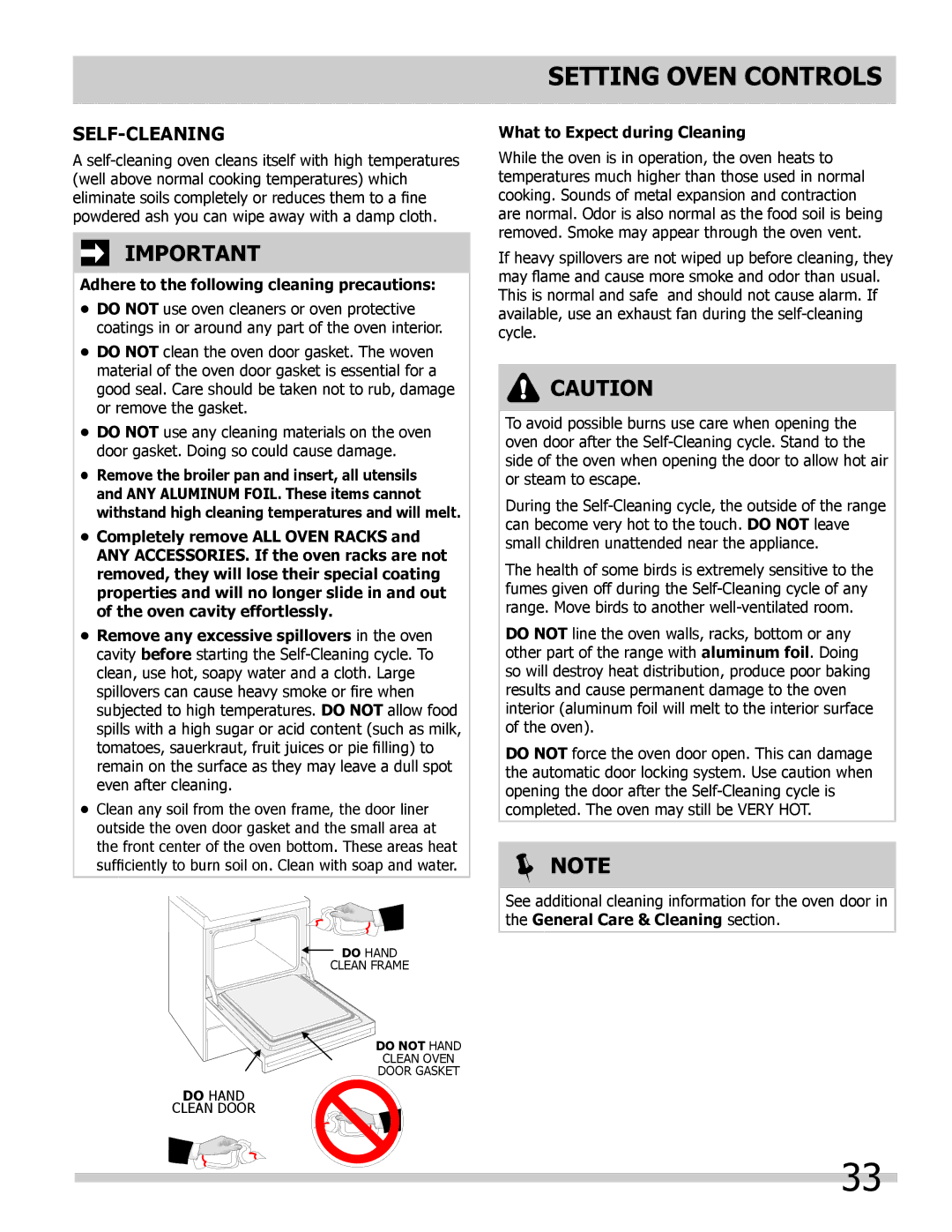 Frigidaire FGES3065KW Self-Cleaning, Adhere to the following cleaning precautions, What to Expect during Cleaning 