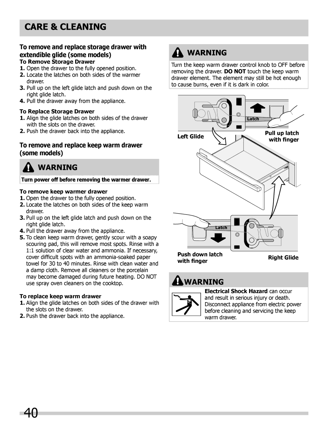 Frigidaire FGES3065KW, FGES3065KF, FGES3065KB, FGES3045KF, FGES3045KB To remove and replace keep warm drawer some models 