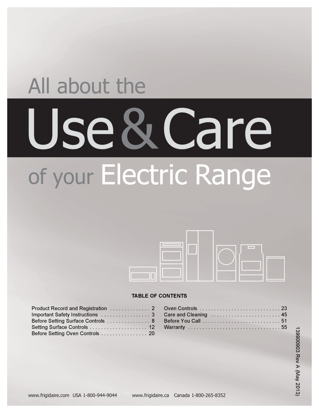 Frigidaire FGES3065PF manual Use&Care, of your Electric Range, All about the, Table Of Contents, Oven Controls, Warranty 