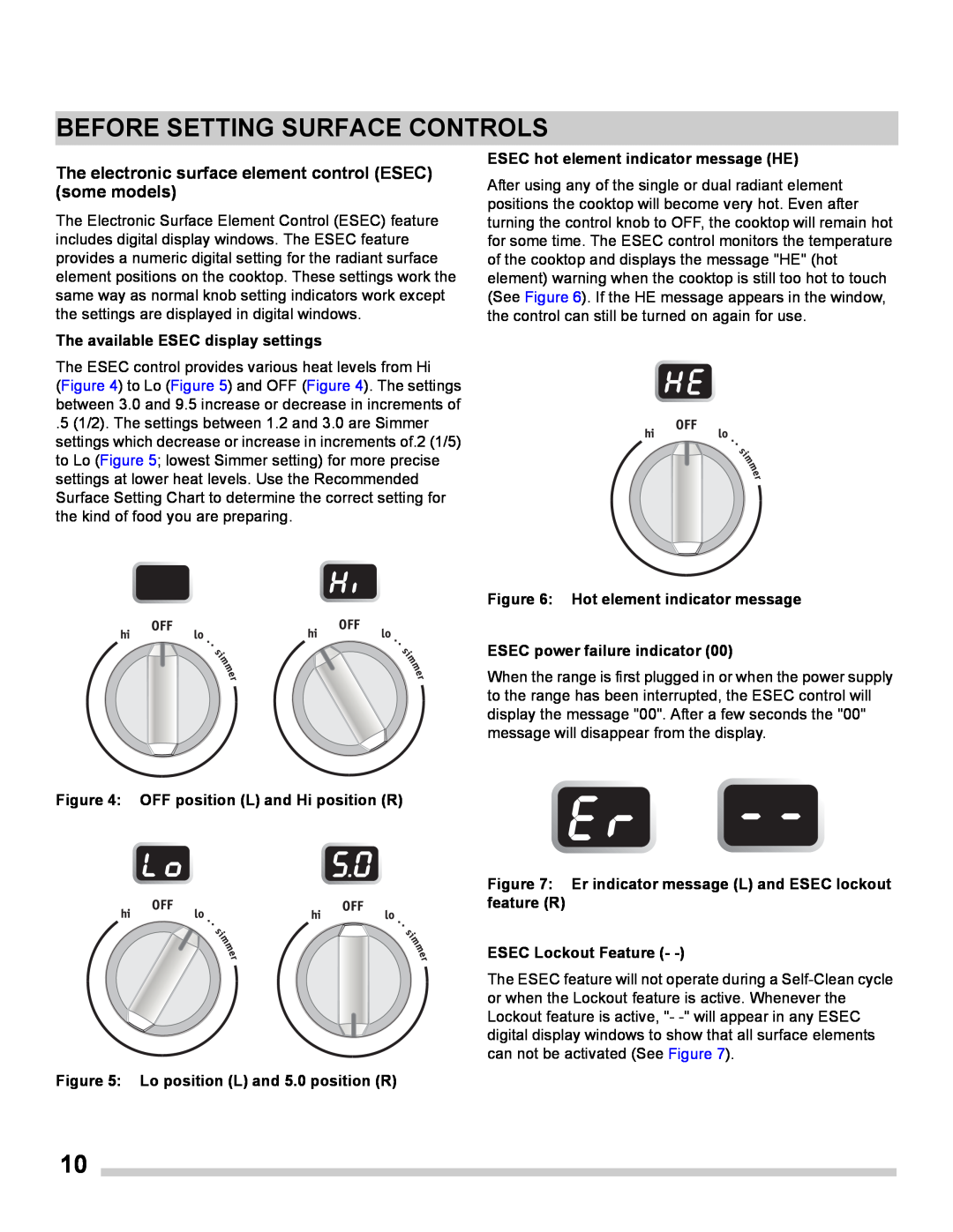 Frigidaire FGES3065PF manual The electronic surface element control ESEC some models, Before Setting Surface Controls 