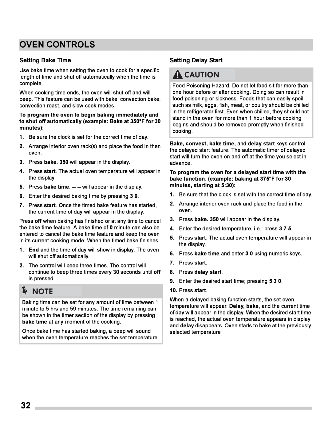 Frigidaire FGES3065PF manual Setting Bake Time, Setting Delay Start, Oven Controls, Press delay start 