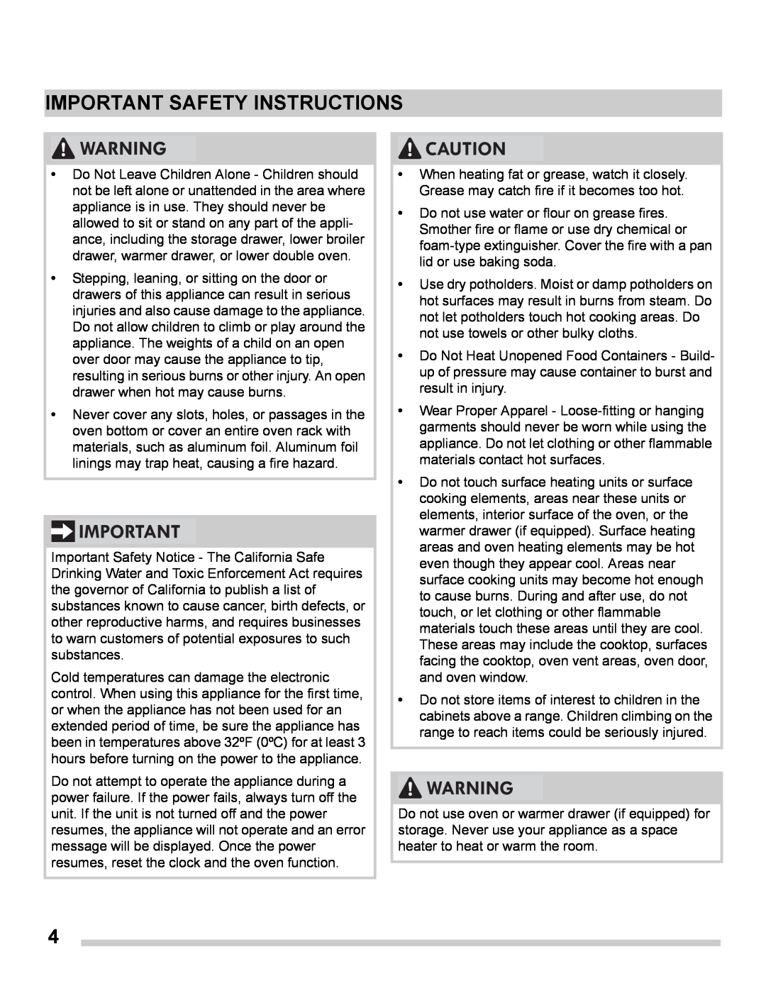 Frigidaire FGES3065PF manual Important Safety Instructions 