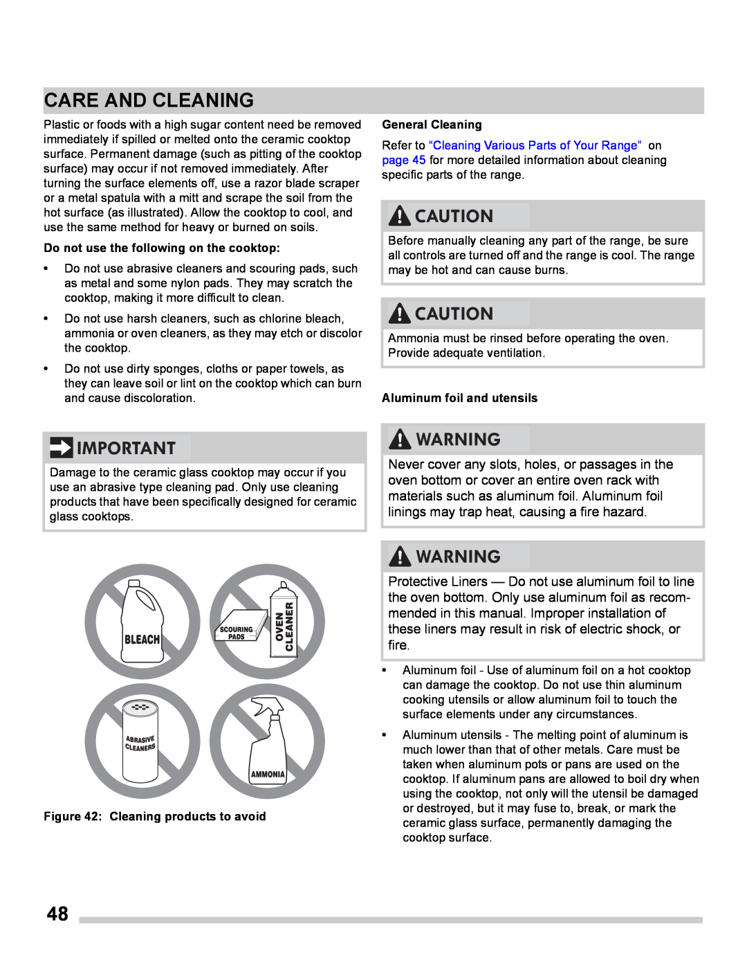 Frigidaire FGES3065PF manual Care And Cleaning, Do not use the following on the cooktop, General Cleaning 