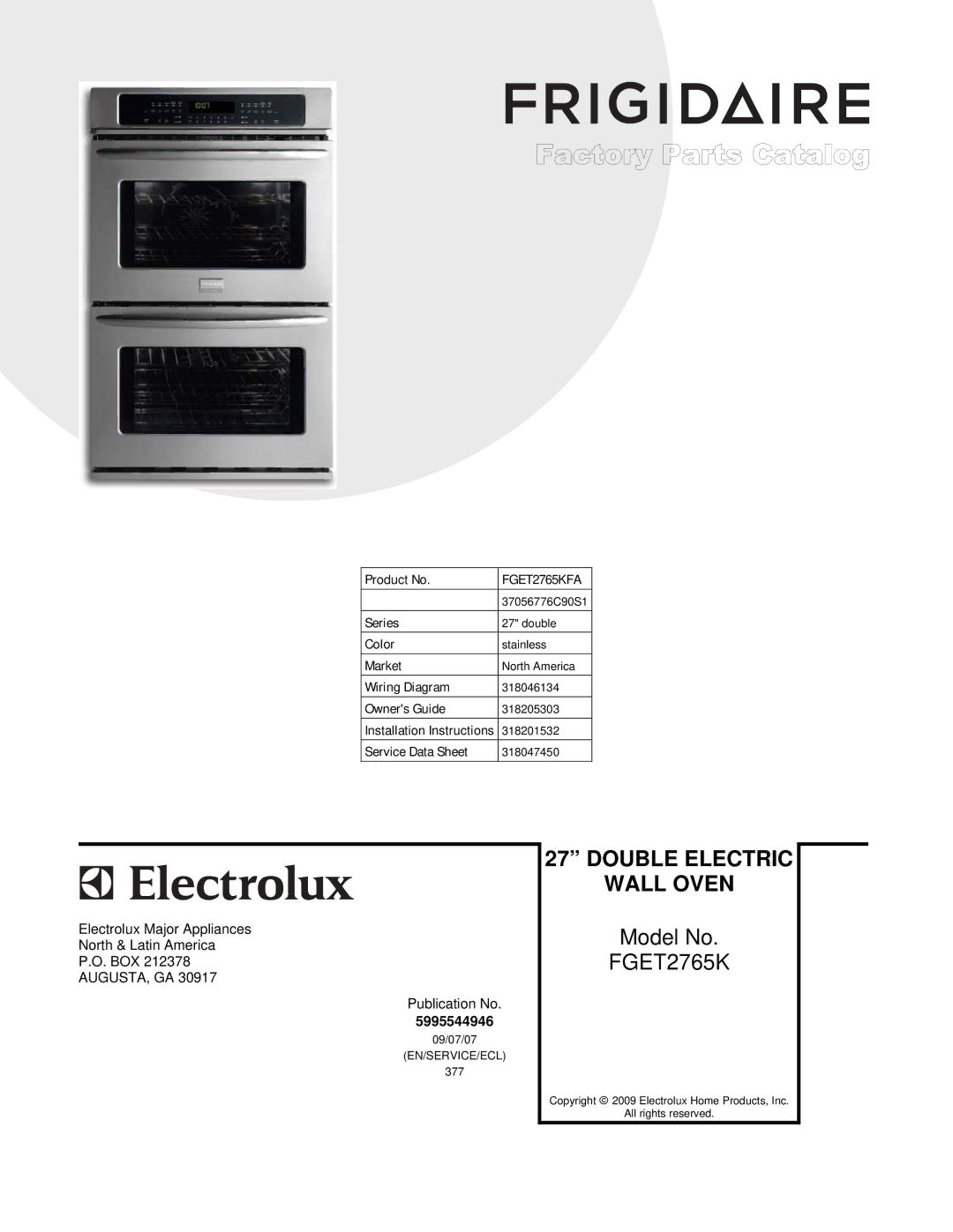 Frigidaire FGET2765KFA installation instructions Wall Oven 