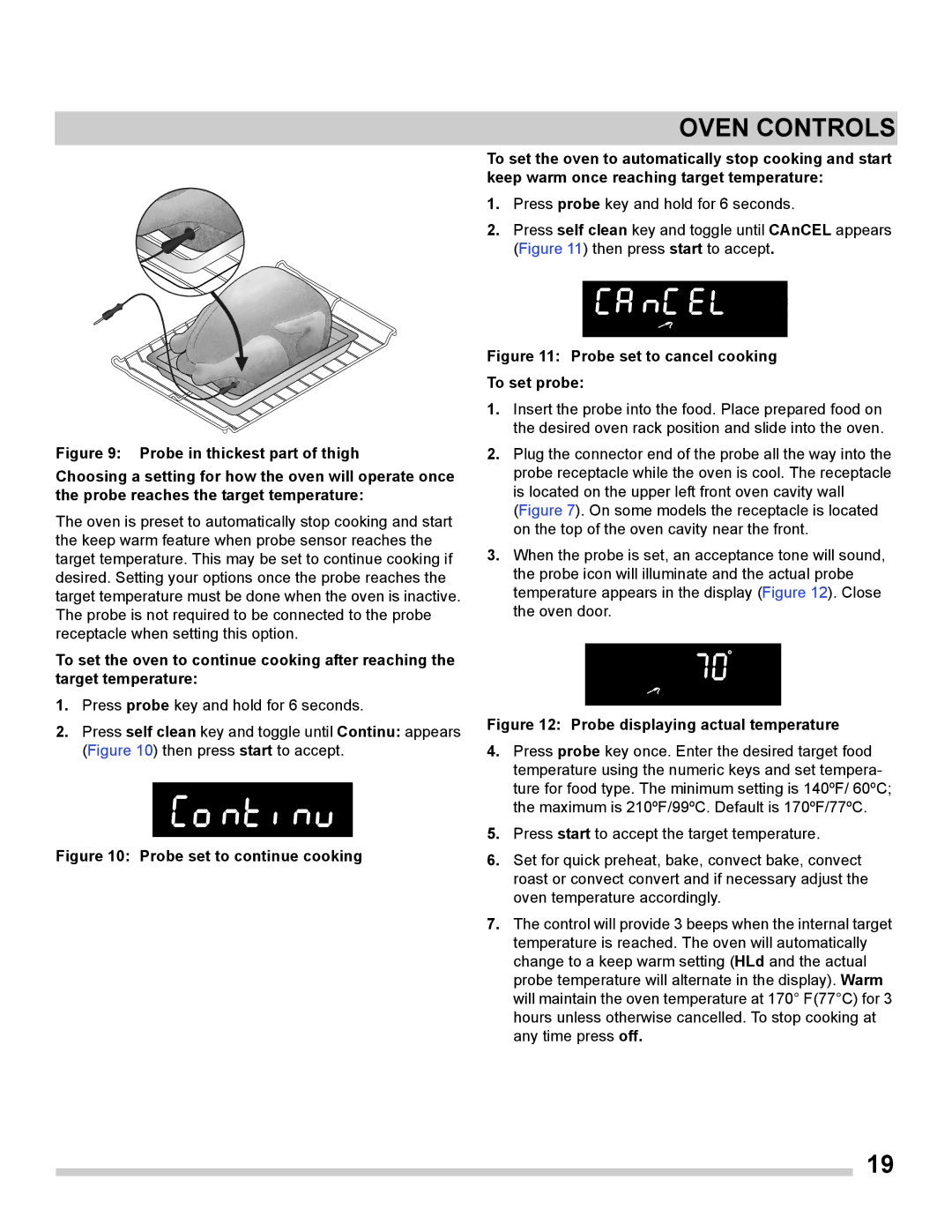 Frigidaire FGET3065PF important safety instructions Probe set to cancel cooking To set probe 