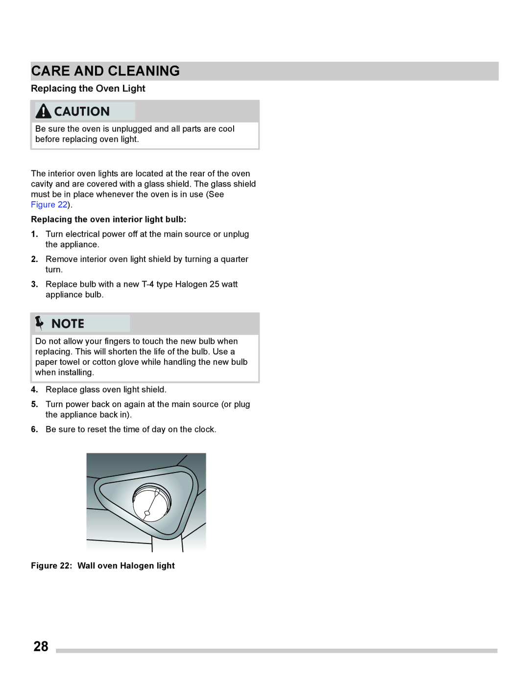 Frigidaire FGET3065PF important safety instructions Replacing the Oven Light, Replacing the oven interior light bulb 