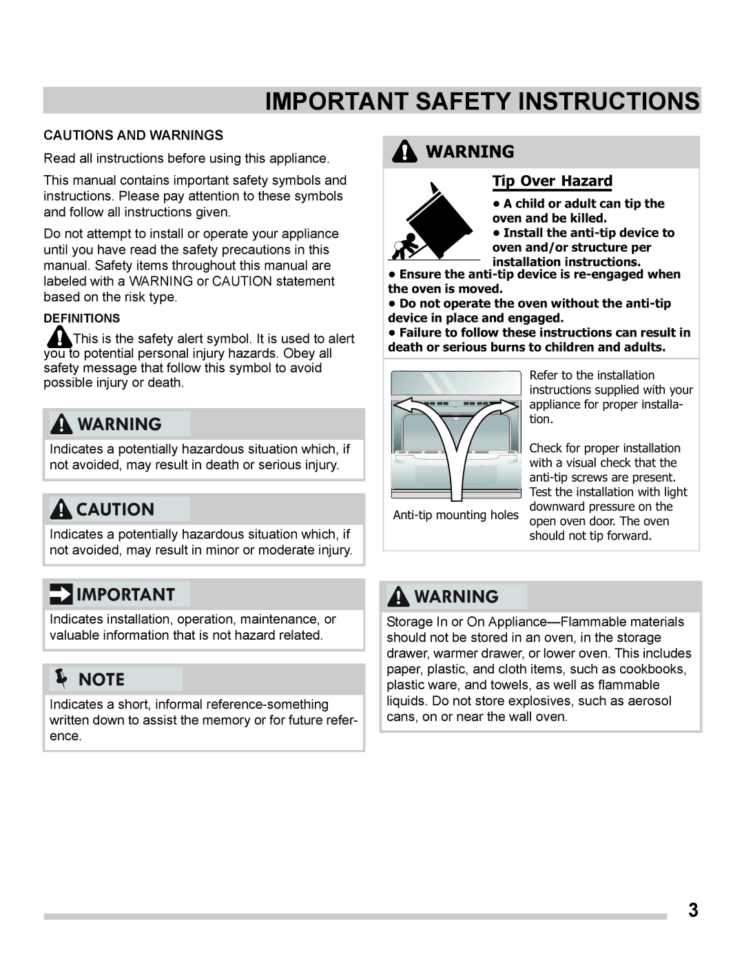 Frigidaire FGET3065PF important safety instructions Important Safety Instructions 