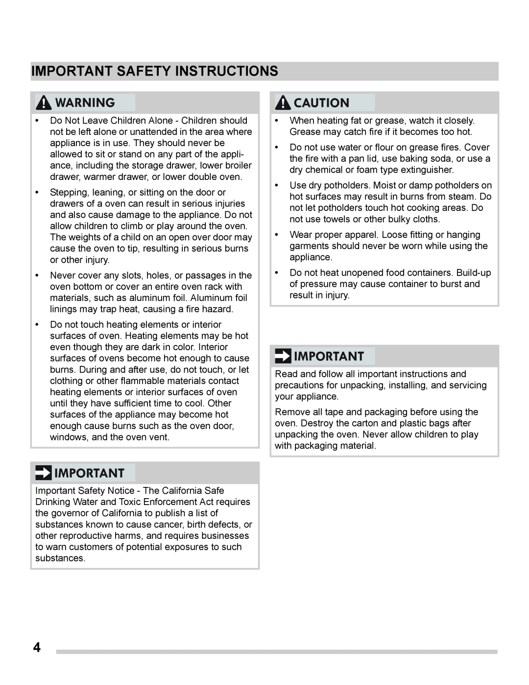 Frigidaire FGET3065PF important safety instructions Important Safety Instructions 