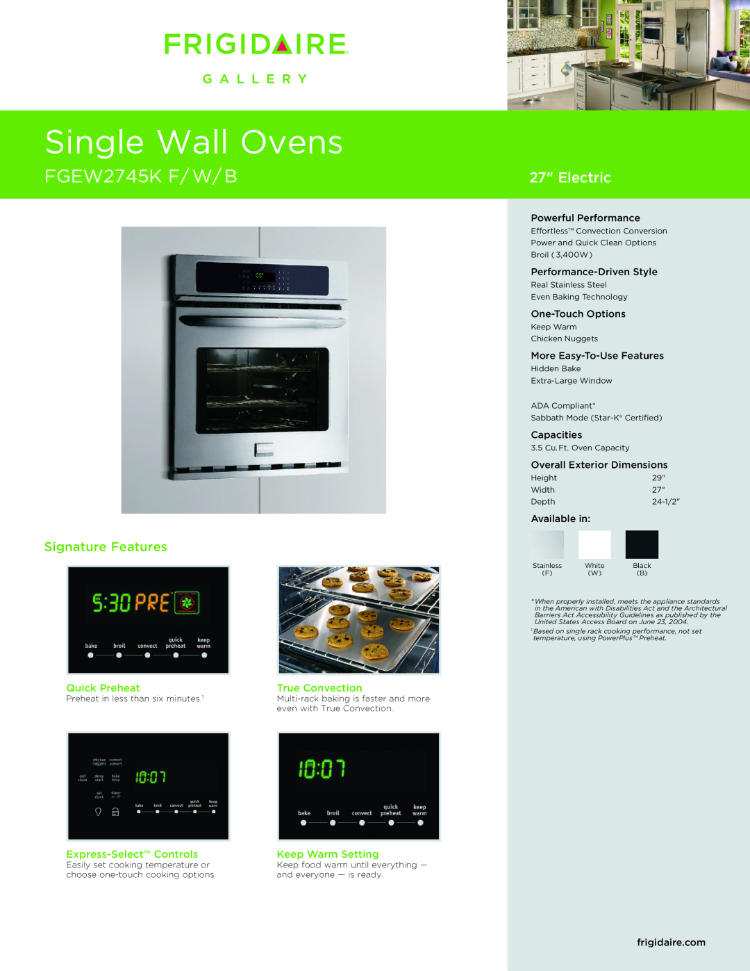 Frigidaire FGEW2745K dimensions Single Wall Ovens 