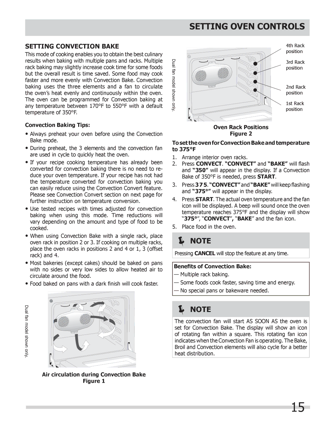 Frigidaire FGEW3065KB Setting Oven Controls, Setting Convection Bake, Convection Baking Tips, Benefits of Convection Bake 