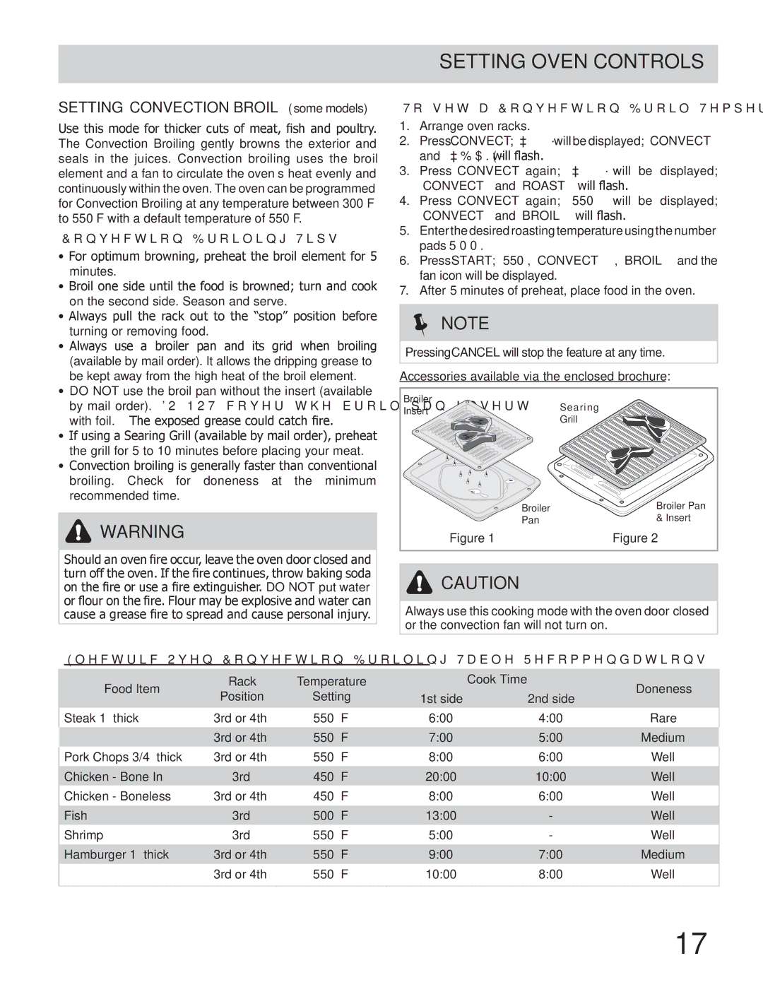 Frigidaire FGEW3065KW, FGEW3065KB, FPEW2785KF, FPEW3085KF Setting Convection Broil some models, Convection Broiling Tips 