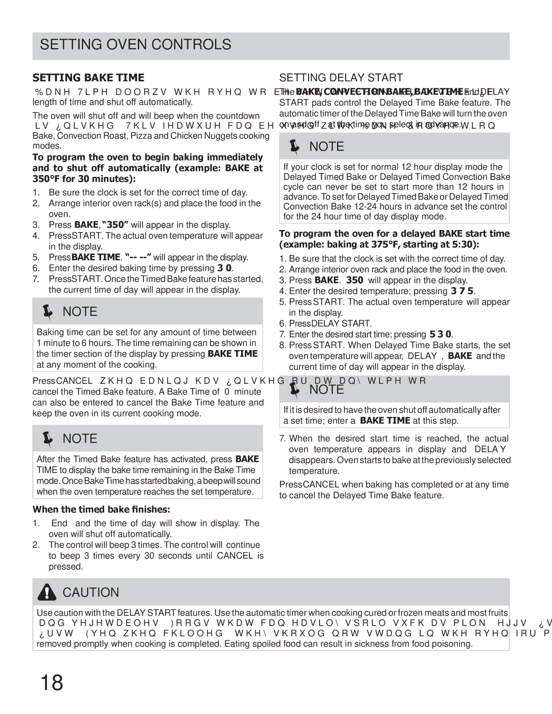 Frigidaire FPEW3085KF, FGEW3065KB Setting Bake Time, Setting Delay Start, When the timed bake finishes, Press Delay Start 