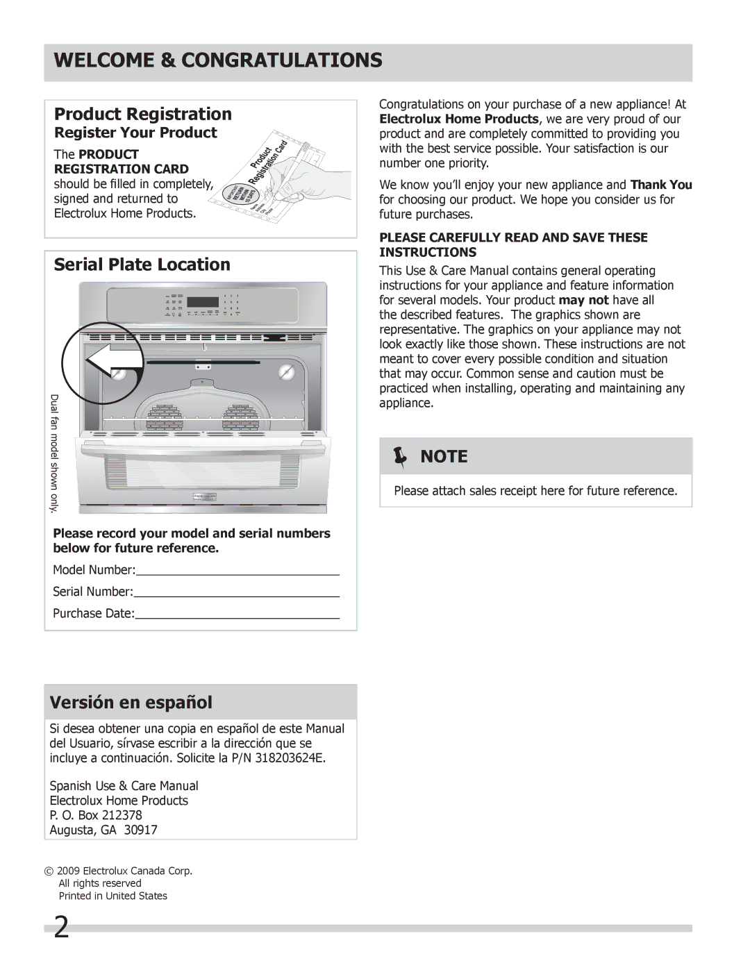 Frigidaire FGEW3065KW Welcome & Congratulations, Register Your Product, Please Carefully read and save these instructions 