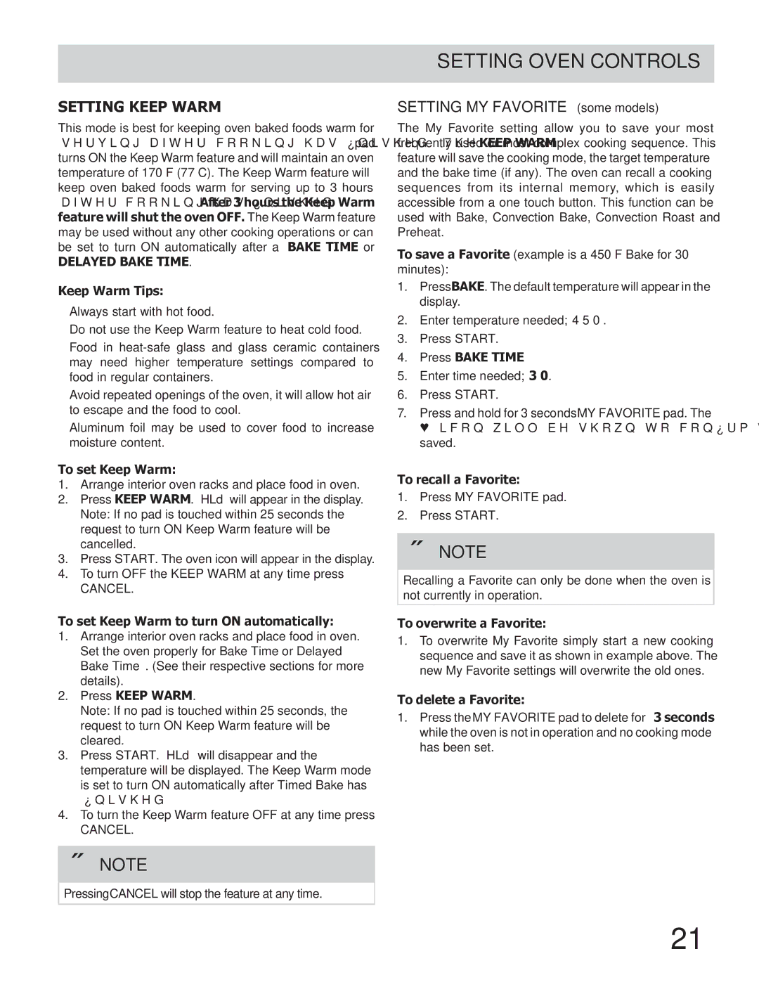 Frigidaire FGEW3045KW, FGEW3065KB, FPEW2785KF manual Setting Keep Warm, Setting MY Favorite some models, Delayed Bake Time 