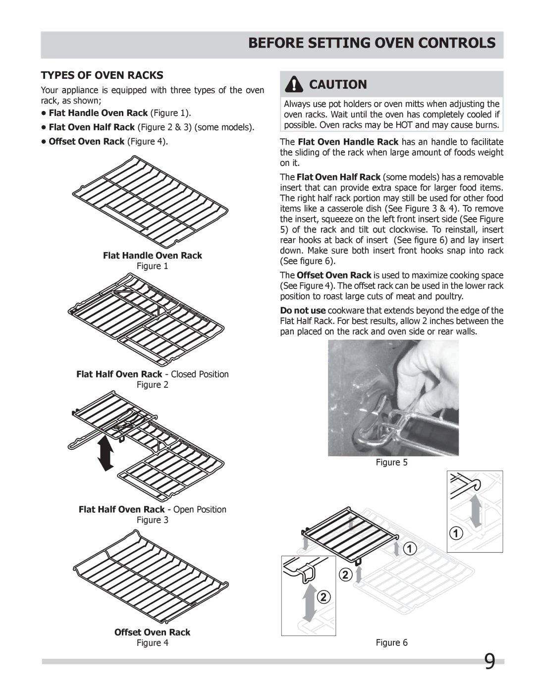 Frigidaire FGEW2745KF Types of Oven Racks, Flat Handle Oven Rack Figure, Offset Oven Rack Figure Flat Handle Oven Rack 