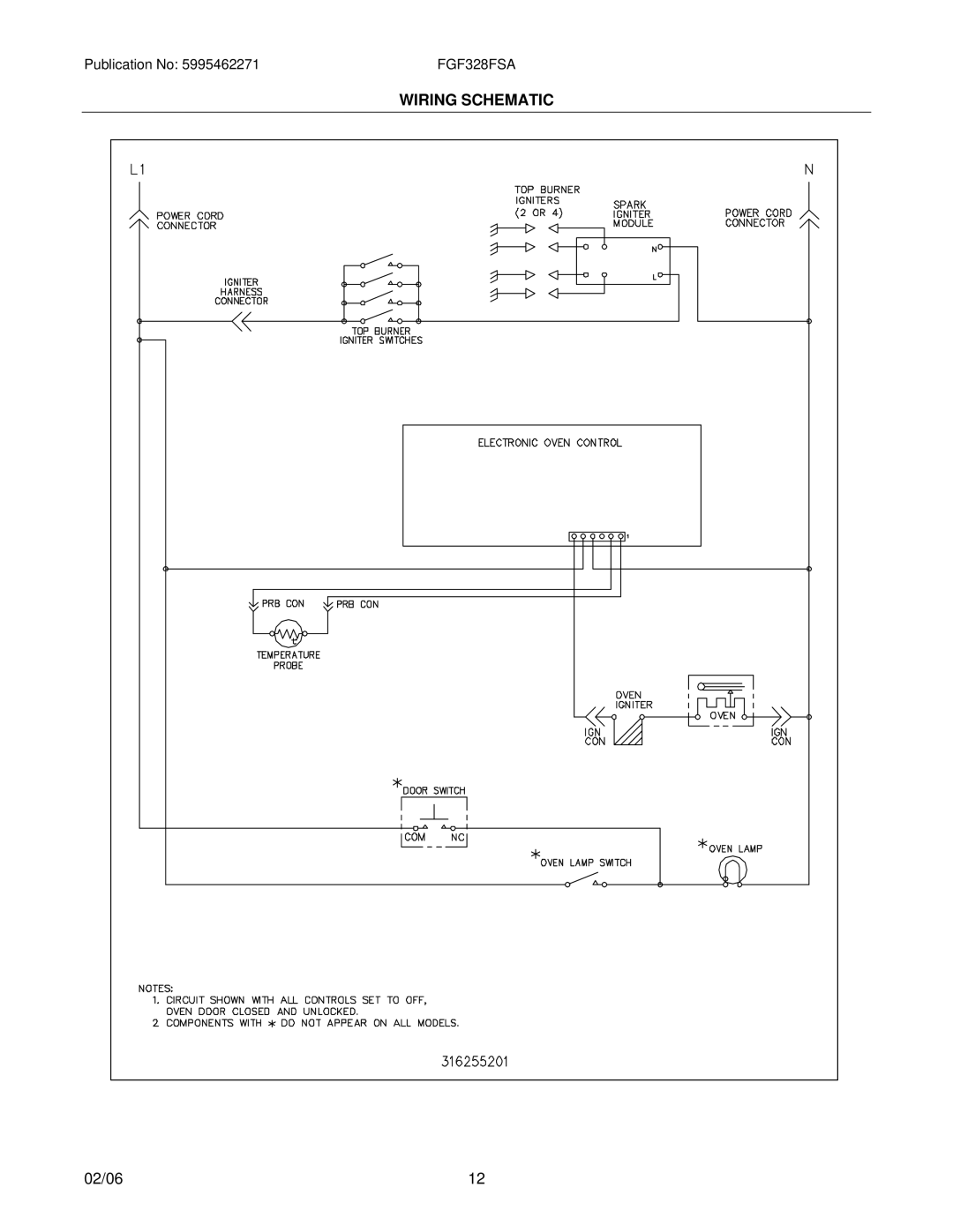 Frigidaire FGF328F installation instructions Wiring Schematic 