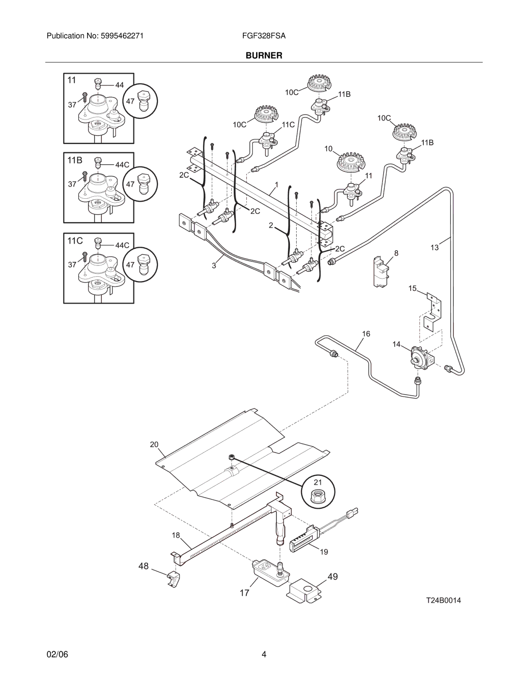 Frigidaire FGF328F installation instructions Burner 