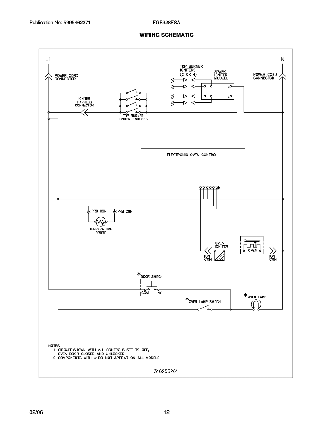 Frigidaire FGF328F installation instructions Wiring Schematic, 02/06 