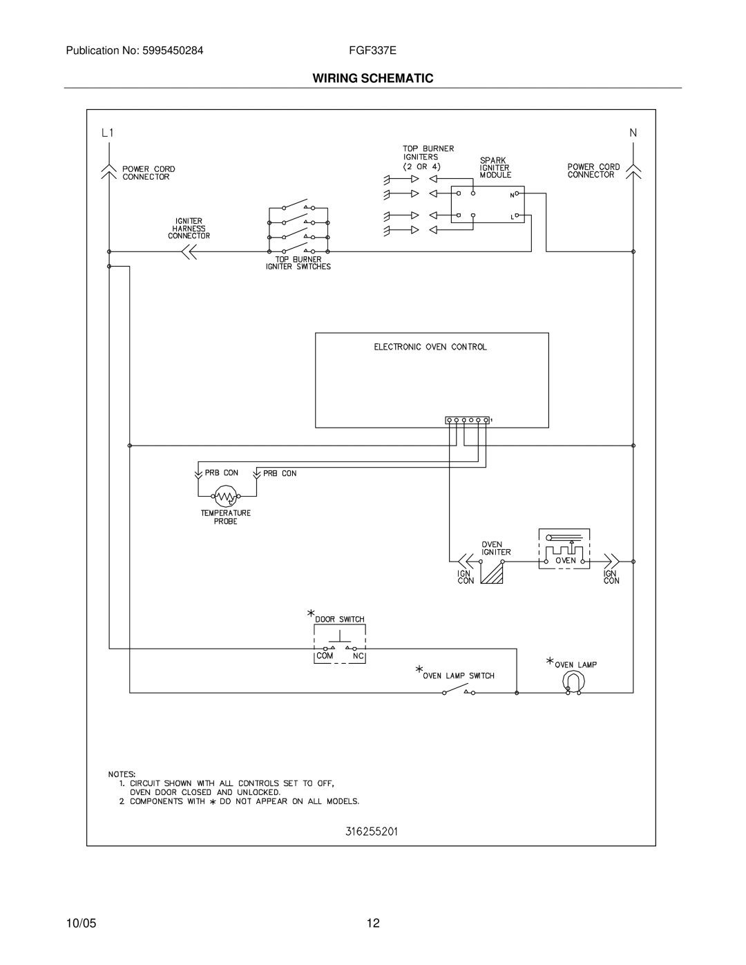 Frigidaire FGF337E installation instructions Wiring Schematic 