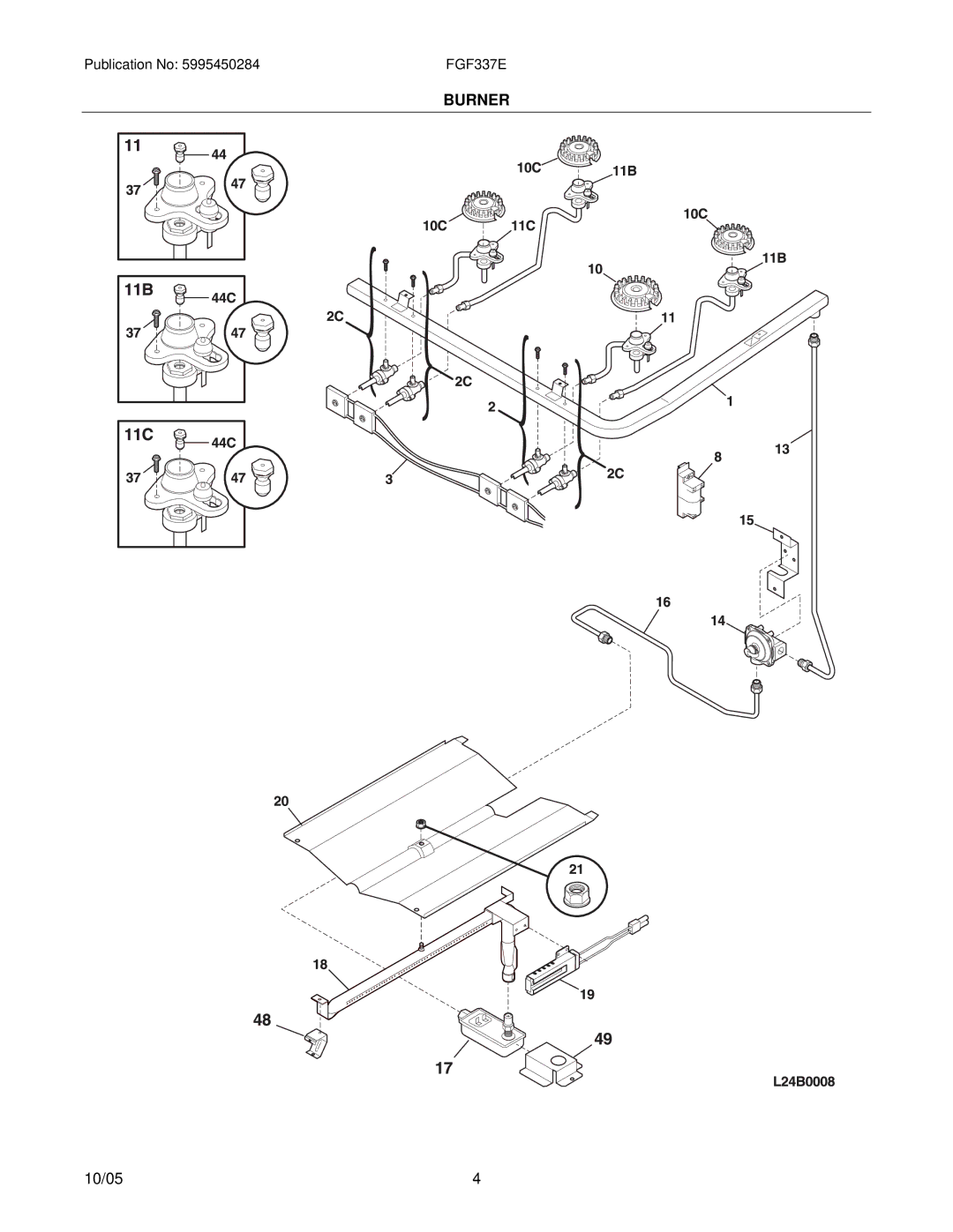 Frigidaire FGF337E installation instructions Burner 