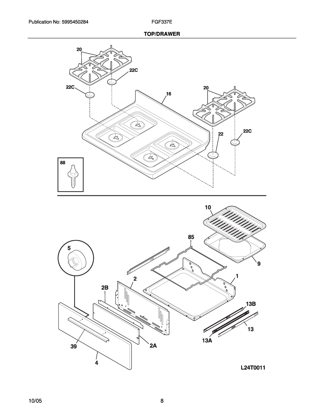 Frigidaire FGF337E installation instructions Top/Drawer, 10/05 
