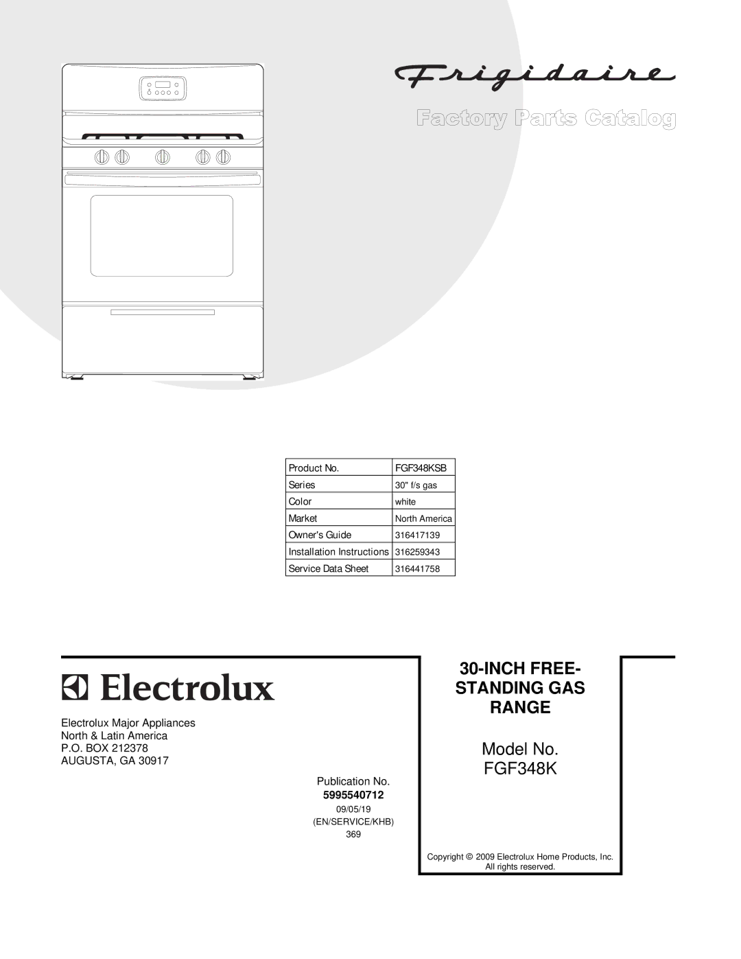 Frigidaire FGF348KSB installation instructions Range 