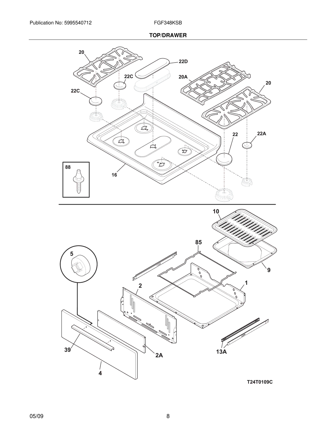 Frigidaire FGF348KSB installation instructions Top/Drawer 