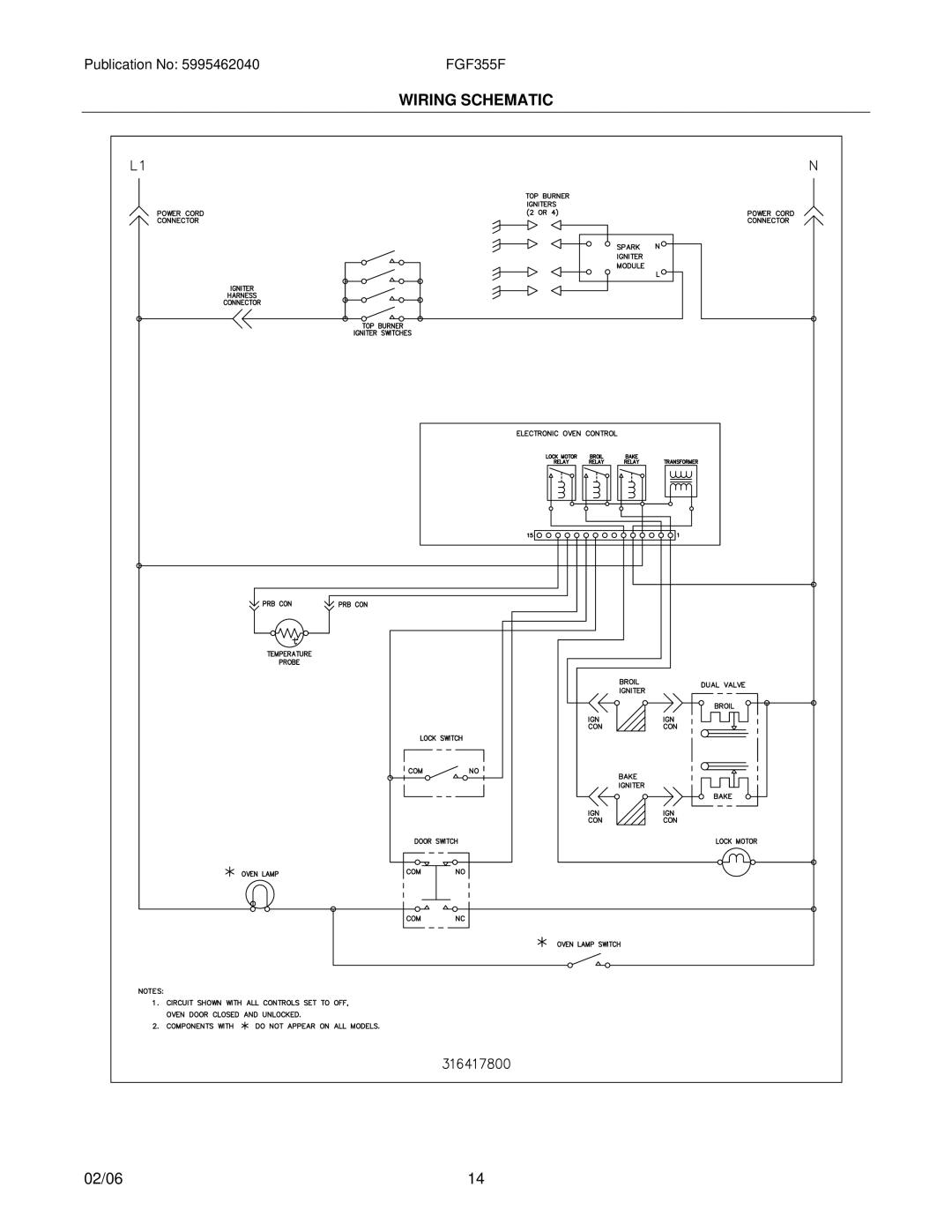 Frigidaire FGF355F installation instructions Wiring Schematic 