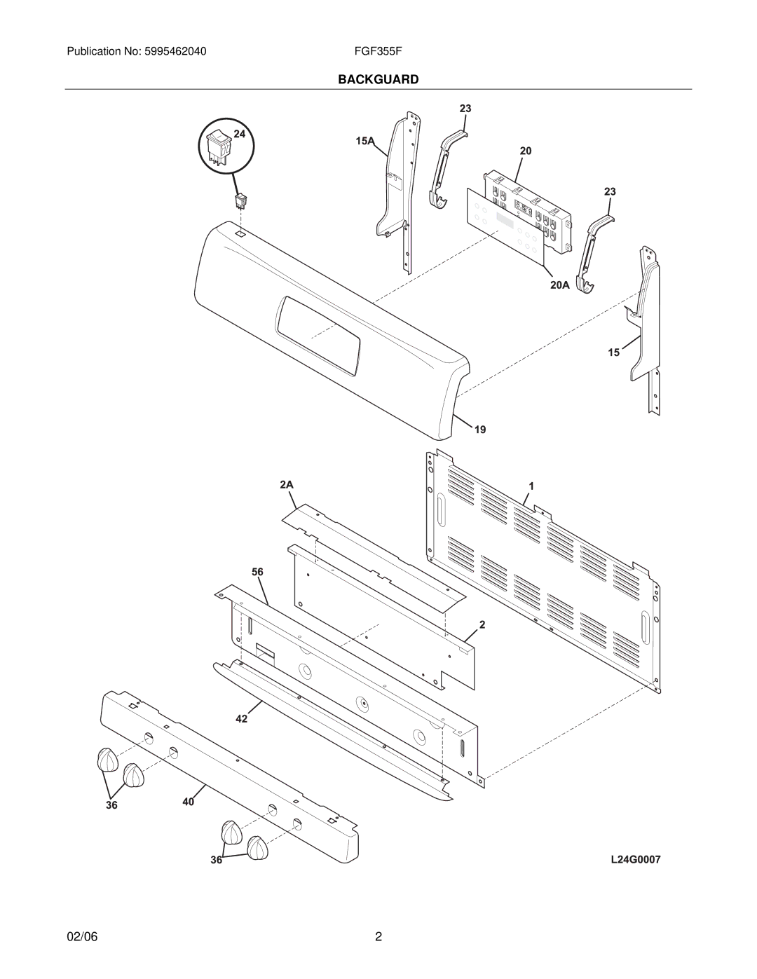 Frigidaire FGF355F installation instructions Backguard 