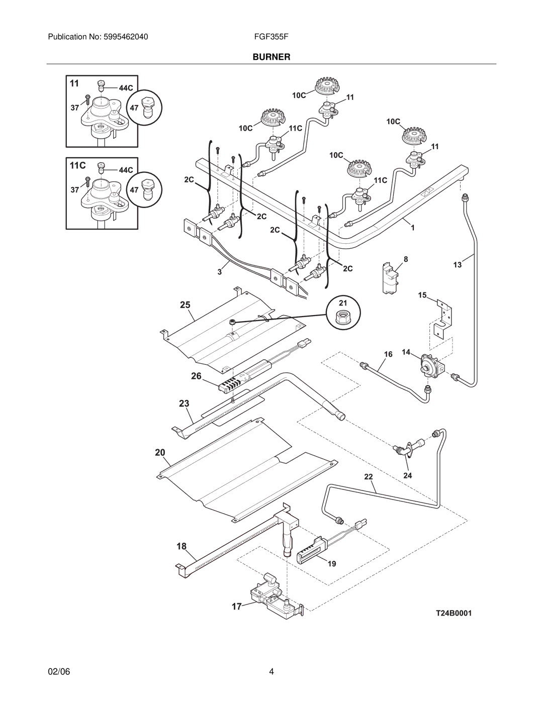 Frigidaire FGF355F installation instructions Burner 