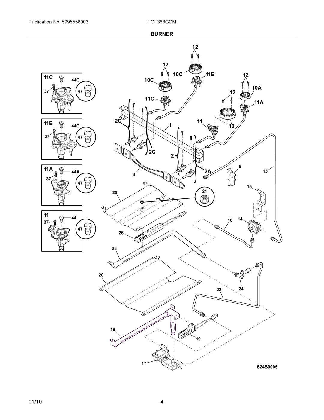 Frigidaire FGF368G installation instructions Burner 