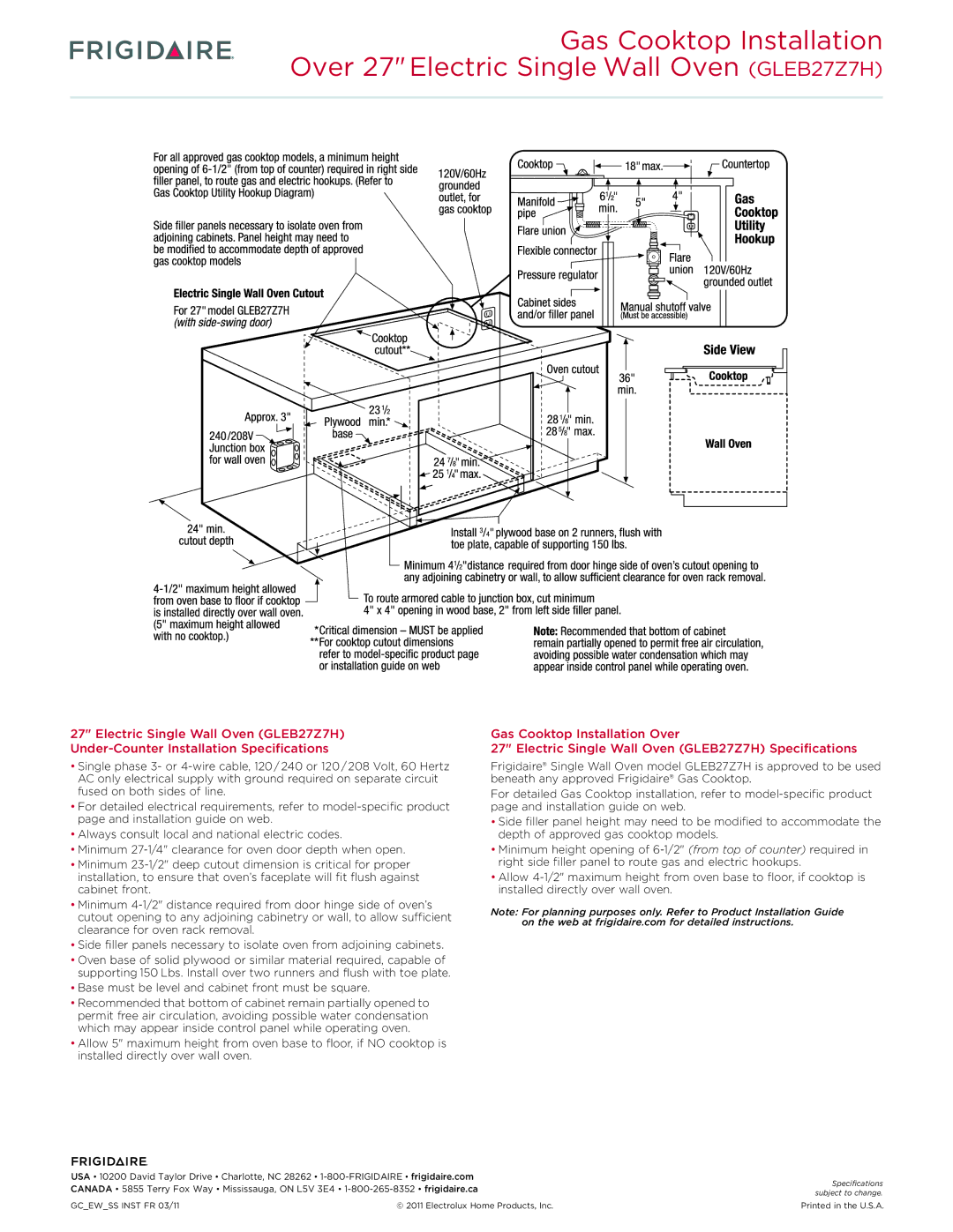 Frigidaire FGGC3645K S/W/B manual Gcewss Inst FR 03/11 