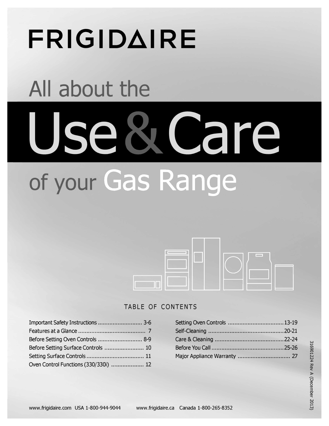 Frigidaire FGGF3030PF important safety instructions Use&Care 